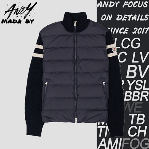 Stand Collar Down Jacket With Knitted Sleeves
