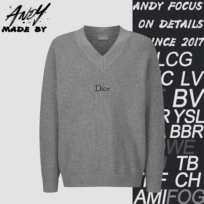 Dior Embroidered V-Neck Wool Knit Sweater