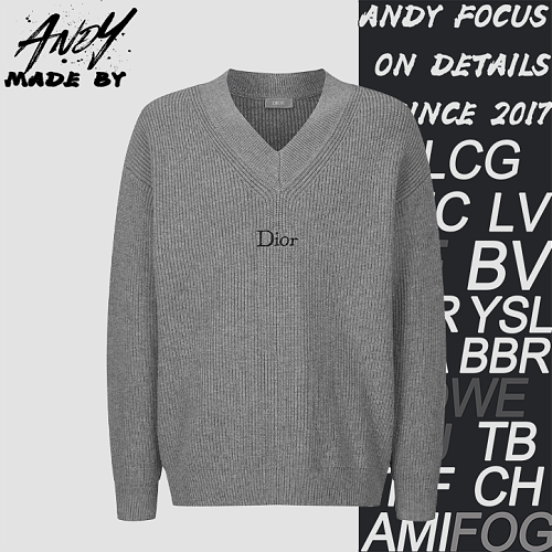 Dior Embroidered V-Neck Wool Knit Sweater