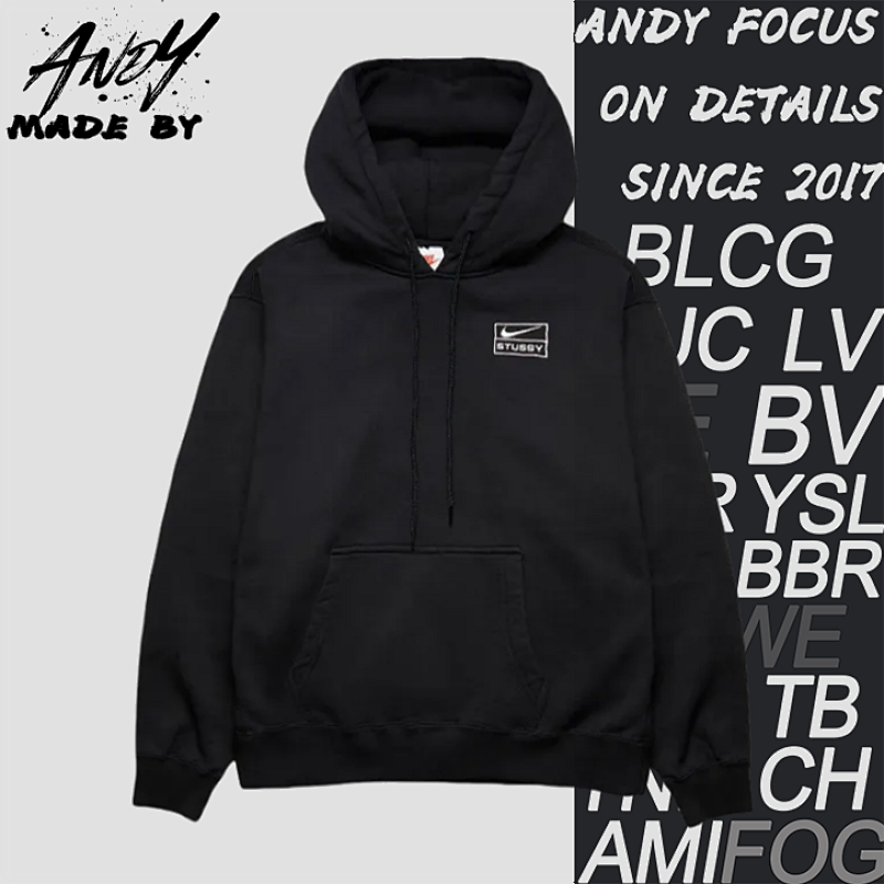 Stussy Solid Color Embroidered Logo Hooded Fleece Sweatshirt