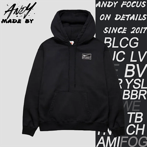 Stussy Solid Color Embroidered Logo Hooded Fleece Sweatshirt