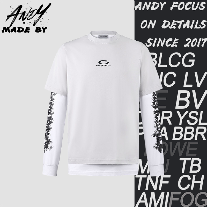 Fake Two-piece Printed Embroidered Logo T-shirt