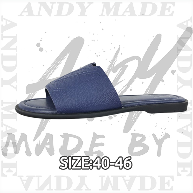 Cow Leather Open-Toe Slide Sandals Men's Blue