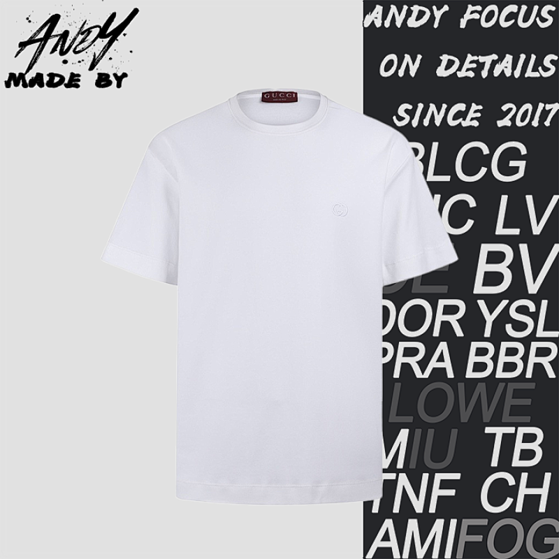 Gucci Crew Neck Double G Interlocking Embroidered Knit Cotton T-shirt
