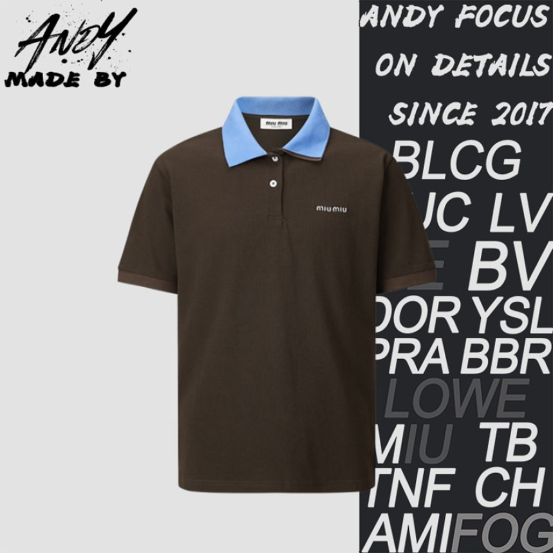 Miu Miu Double-layered Ribbed Collar Embroidered Polo Shirt