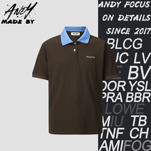 Miu Miu Double-layered Ribbed Collar Embroidered Polo Shirt