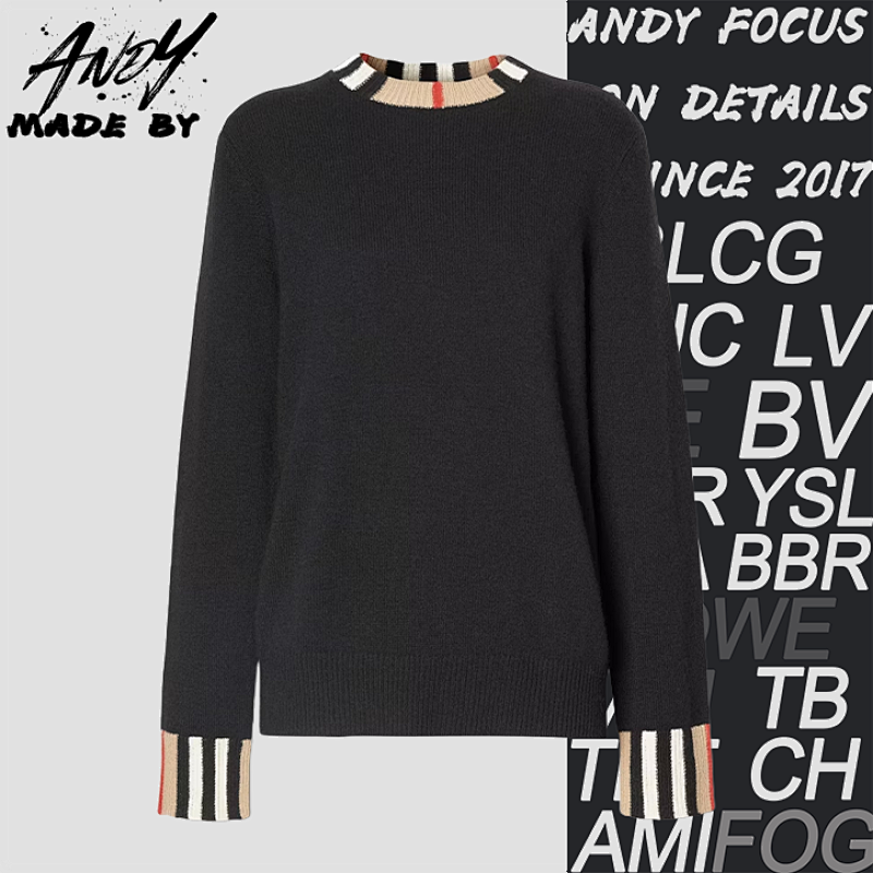 Check Ribbed Crew Neck Sweater