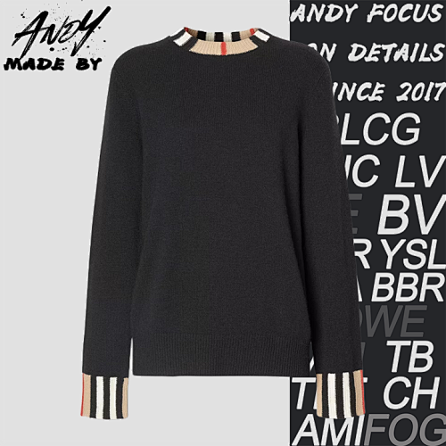 Check Ribbed Crew Neck Sweater