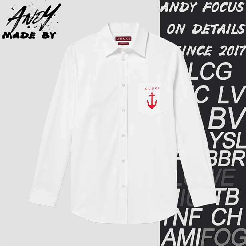 Gucci Long-sleeved Shirt With Lettering And Anchor Embroidery