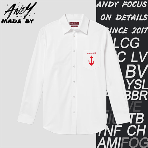 Gucci Long-sleeved Shirt With Lettering And Anchor Embroidery