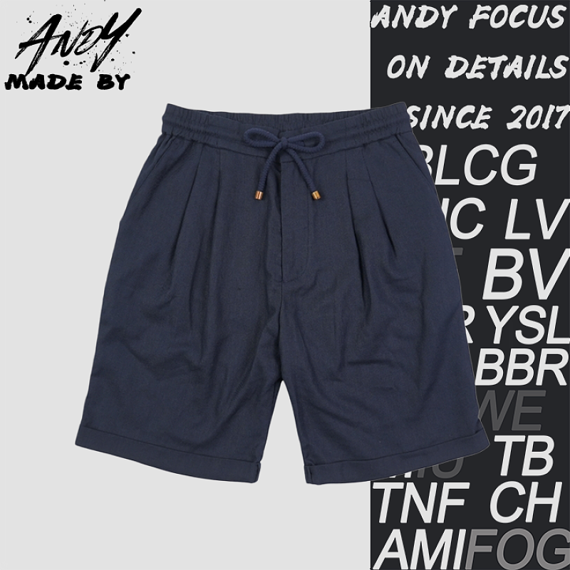 Tricolor Linen Pleated Shorts