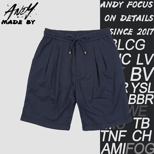 Tricolor Linen Pleated Shorts