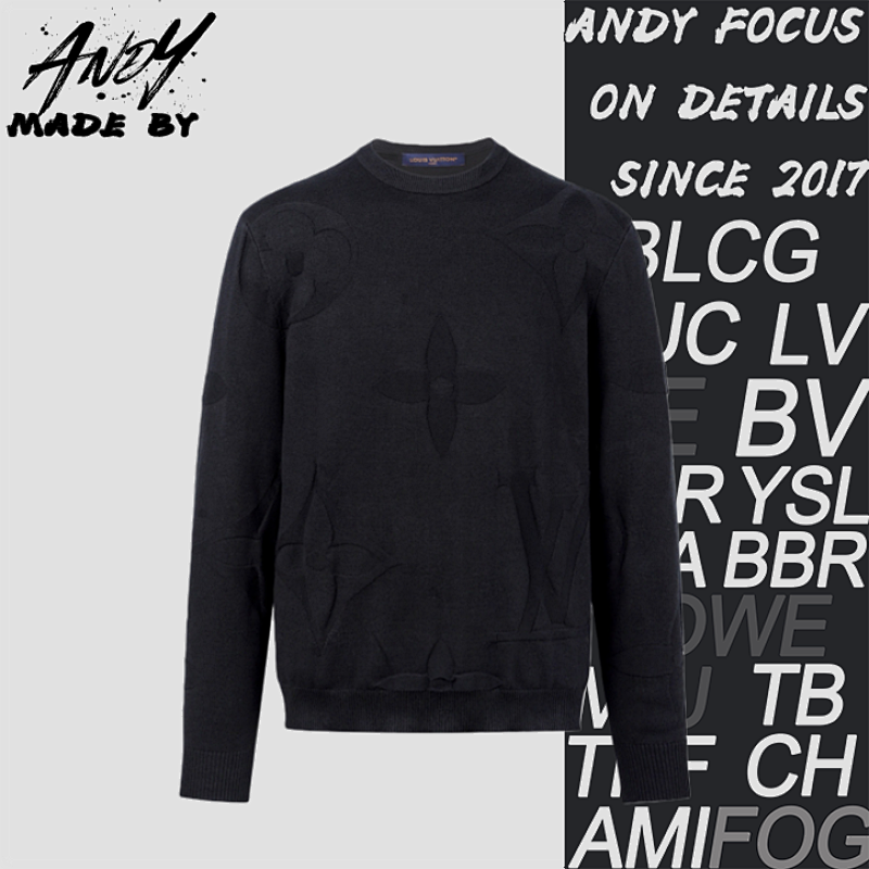 L V Crewneck Long-sleeved All-over Jacquard Knit Sweater
