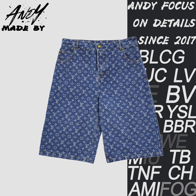 Louis Vuitton Full Print Vintage Blue Denim Cropped Pants