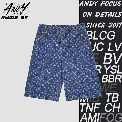 Louis Vuitton Full Print Vintage Blue Denim Cropped Pants