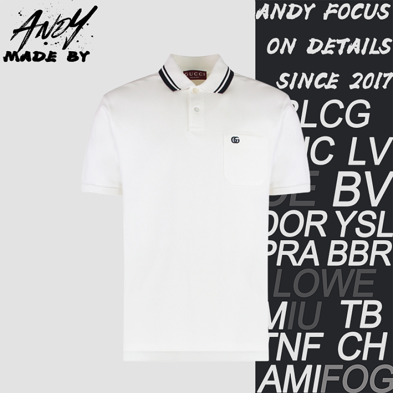 White Polo Shirt With Small Double G Pockets