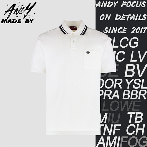 White Polo Shirt With Small Double G Pockets