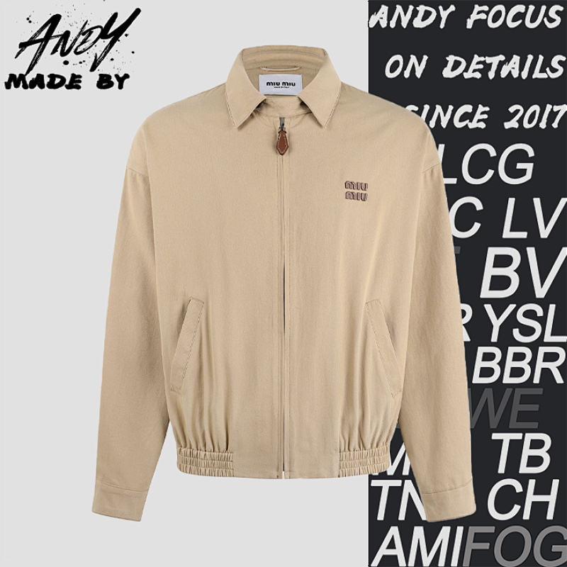 Solid Color Lapel Zip-up Logo Long-sleeved Jacket