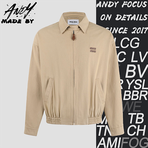 Solid Color Lapel Zip-up Logo Long-sleeved Jacket