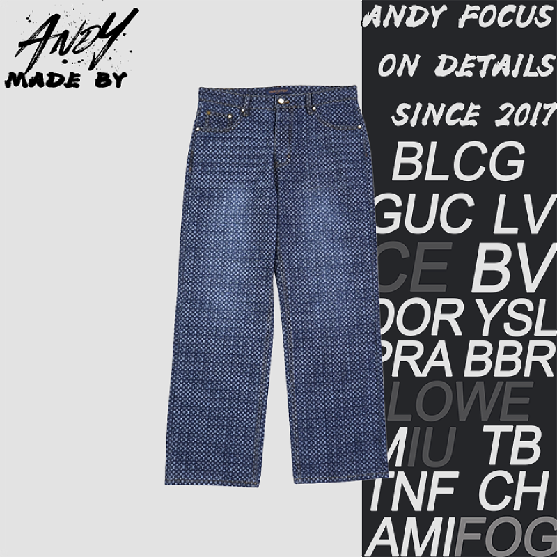 Louis Vuitton Full Monogram Wide-Leg Denim Jeans