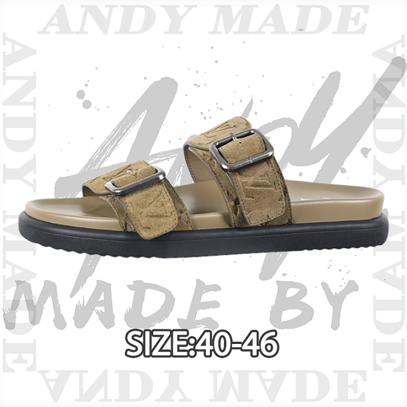 Louis Vuitton Embossed Cowhide Slide Sandals Khaki-Beige