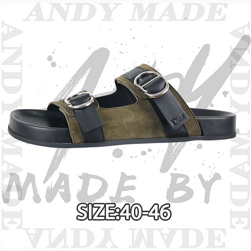 Round Toe Flat Bottom Suede Two-word Slippers Black And Green