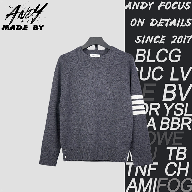 TB Four-stripe Wool Crew Neck Sweater - Light Gray