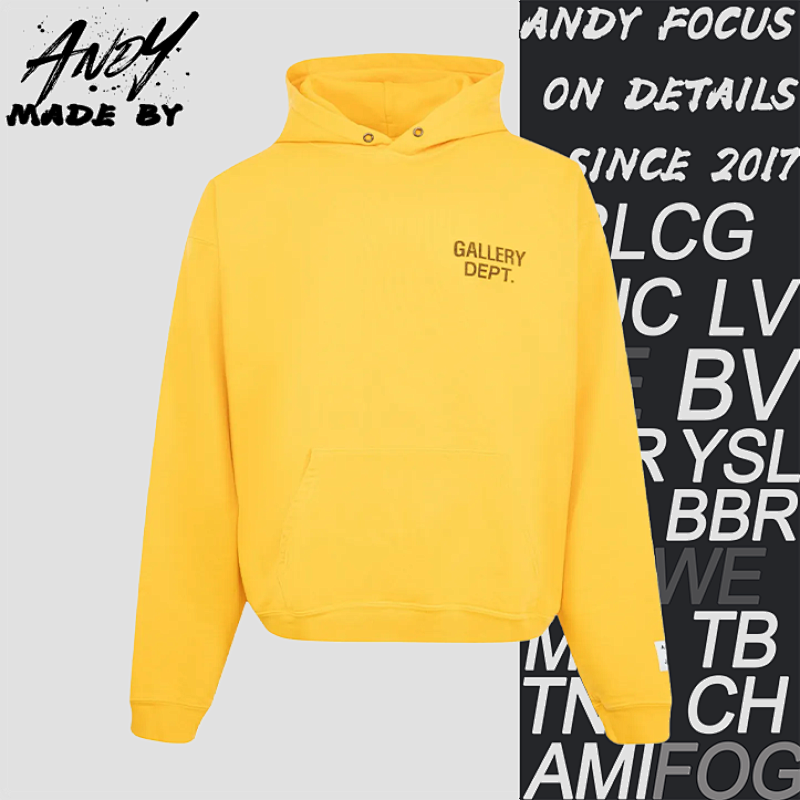 G D Yellow Hooded Sweatshirt With English Lettering