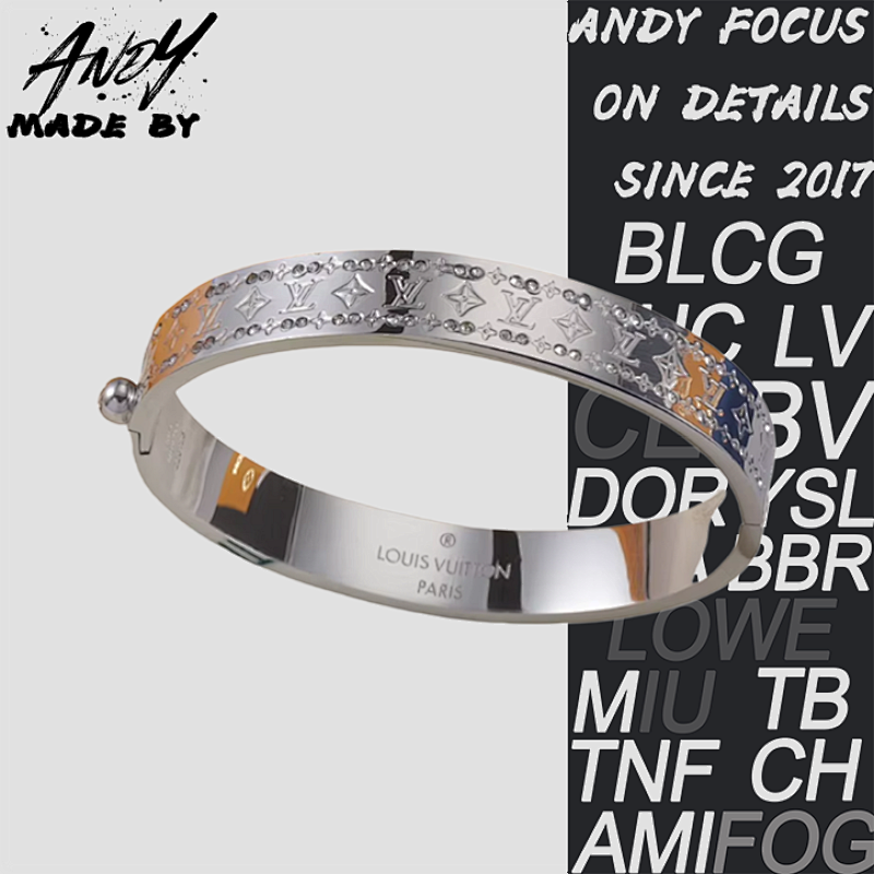 Louis Vuitton Engraved Printed Bracelet White Gold