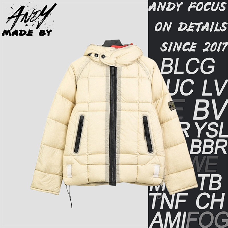 ST Black Zipper Mesh Island Logo Hooded Down Jacket