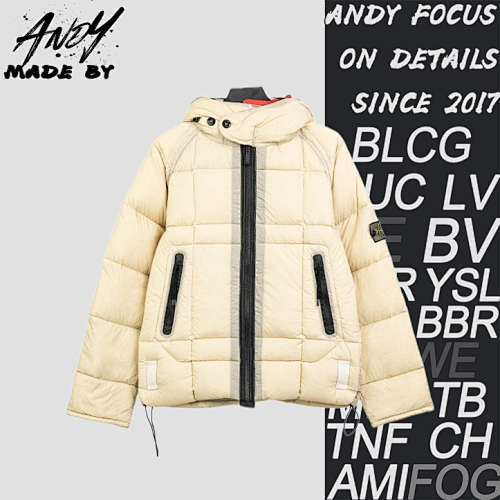 ST Black Zipper Mesh Island Logo Hooded Down Jacket