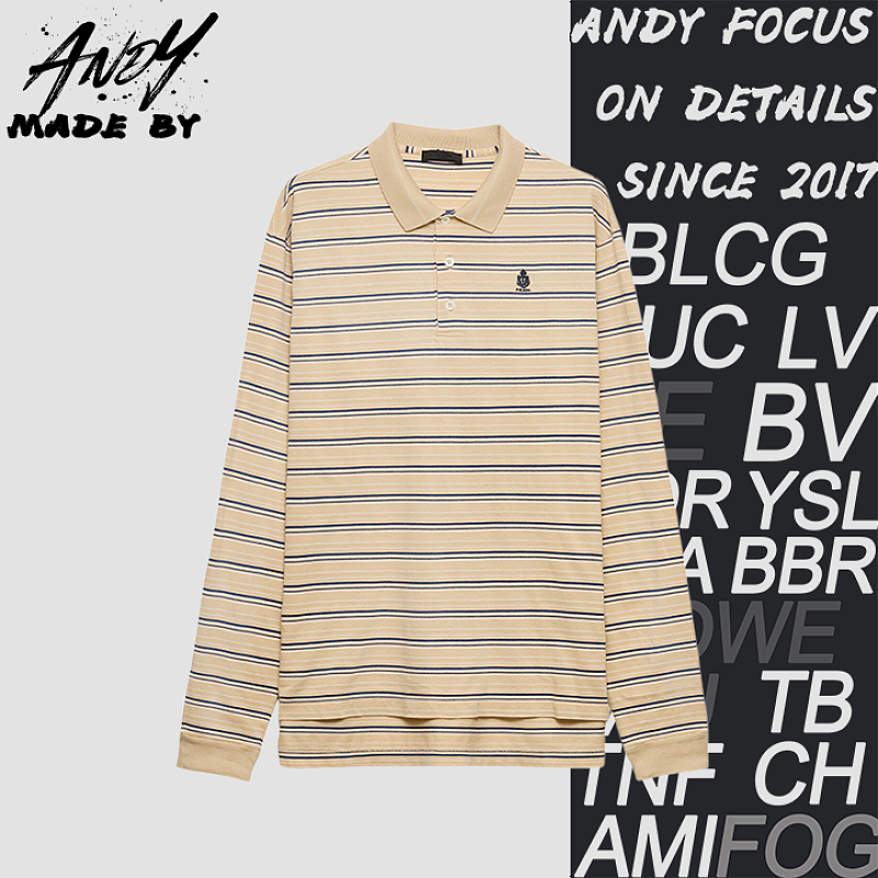 Khaki Medal Stripe Long-Sleeve Polo
