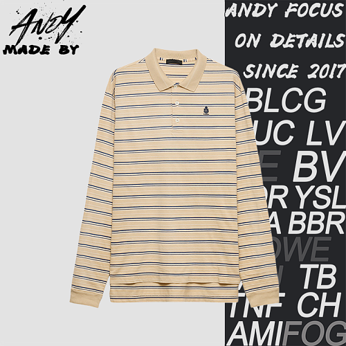 Khaki Medal Stripe Long-Sleeve Polo