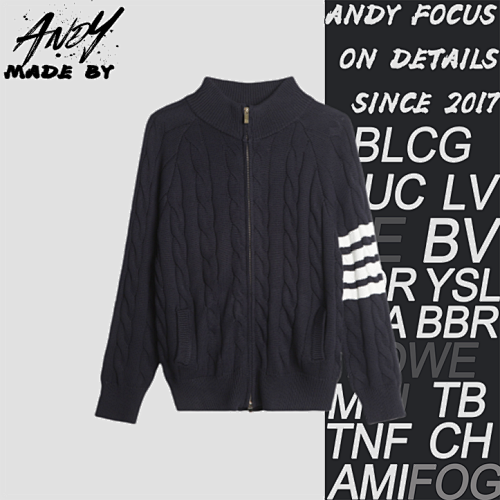 TB Four-Bar Cable Knit Sweater Cardigan Navy Blue