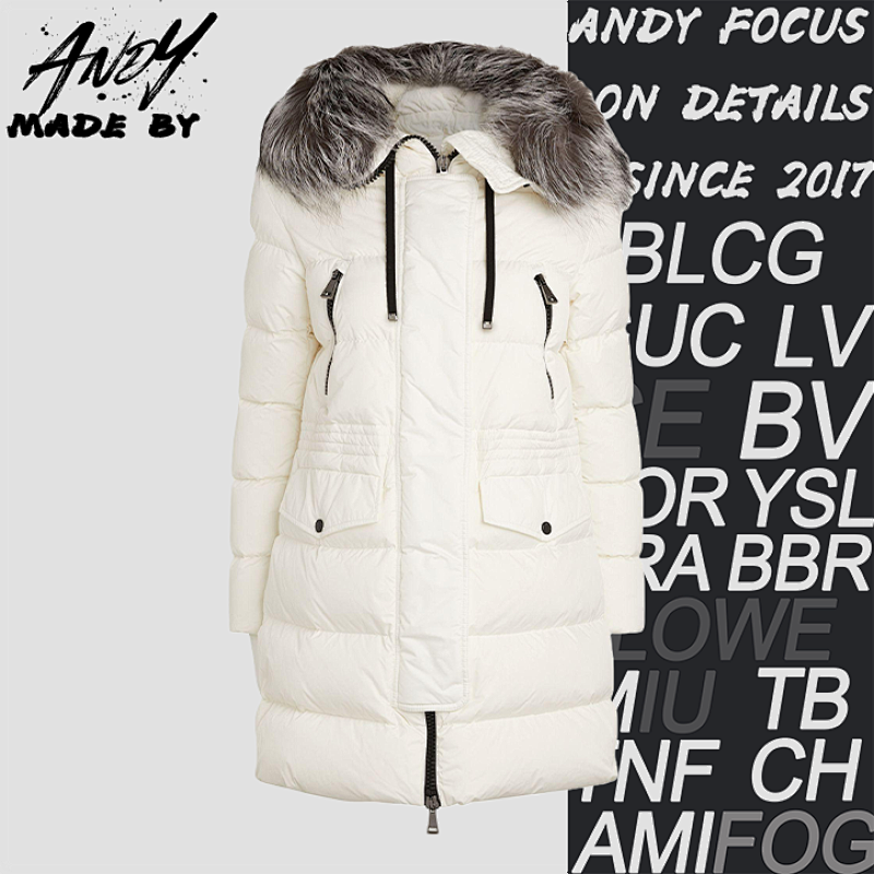 Moncler Silver Fox Fur Collar Long Down Jacket