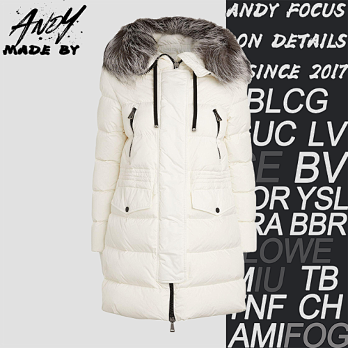 Moncler Silver Fox Fur Collar Long Down Jacket