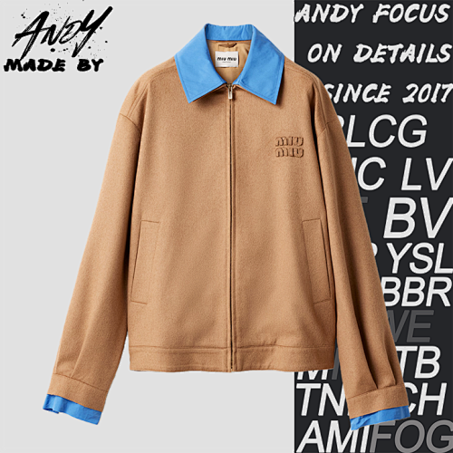 Camel Hair Color-blocked Jacket