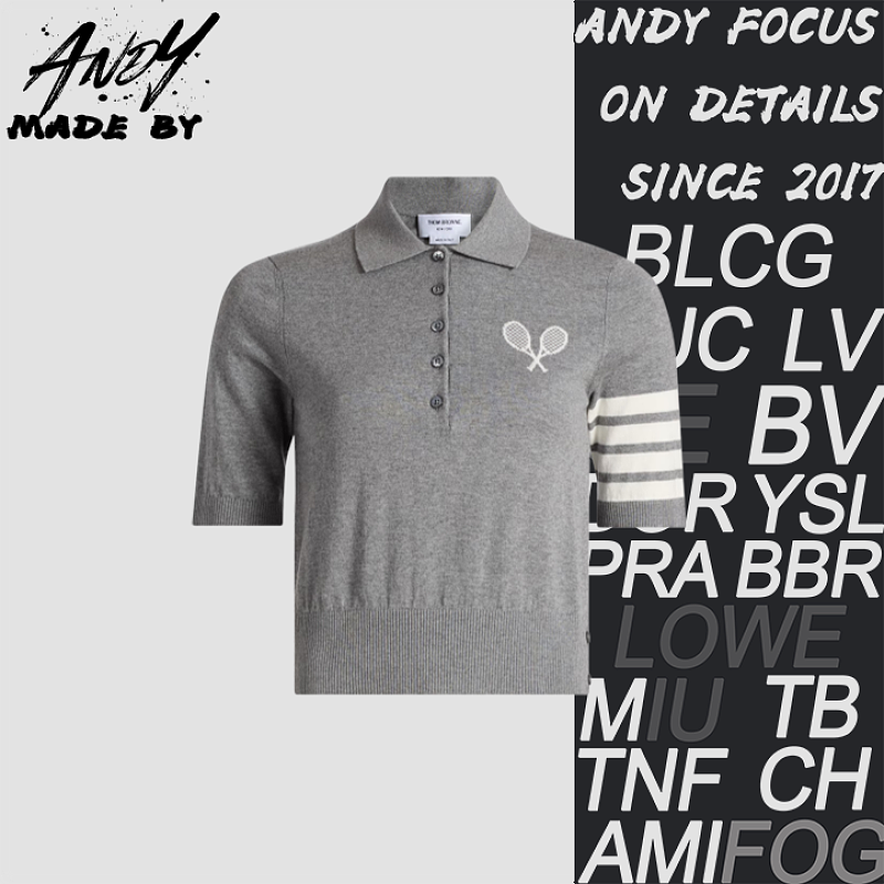 TB Tennis Racquet Five Button Polo Short Sleeve