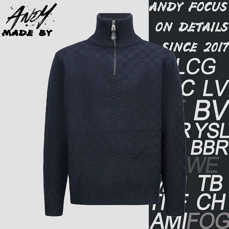 Louis Vuitton Checkerboard Half-Zip Sheep Sweater