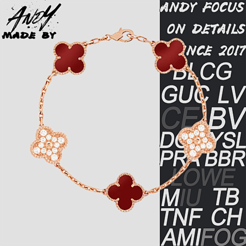 Van Diamond Ruby Five Flower Bracelet Rose Gold