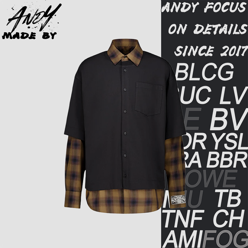 Black And Brown Plaid Genuine Two-piece Long-sleeve Shirt