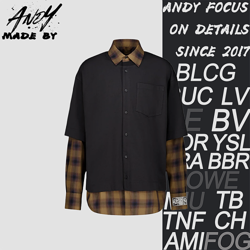 Black And Brown Plaid Genuine Two-piece Long-sleeve Shirt