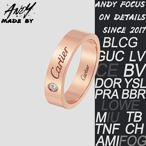 C Artier Wide Edition Single Diamond Letter Logo Ring Rose Gold