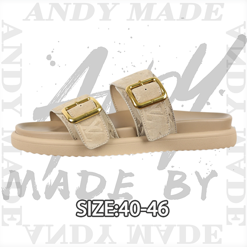 Embossed Cowhide Slide Sandals Khaki