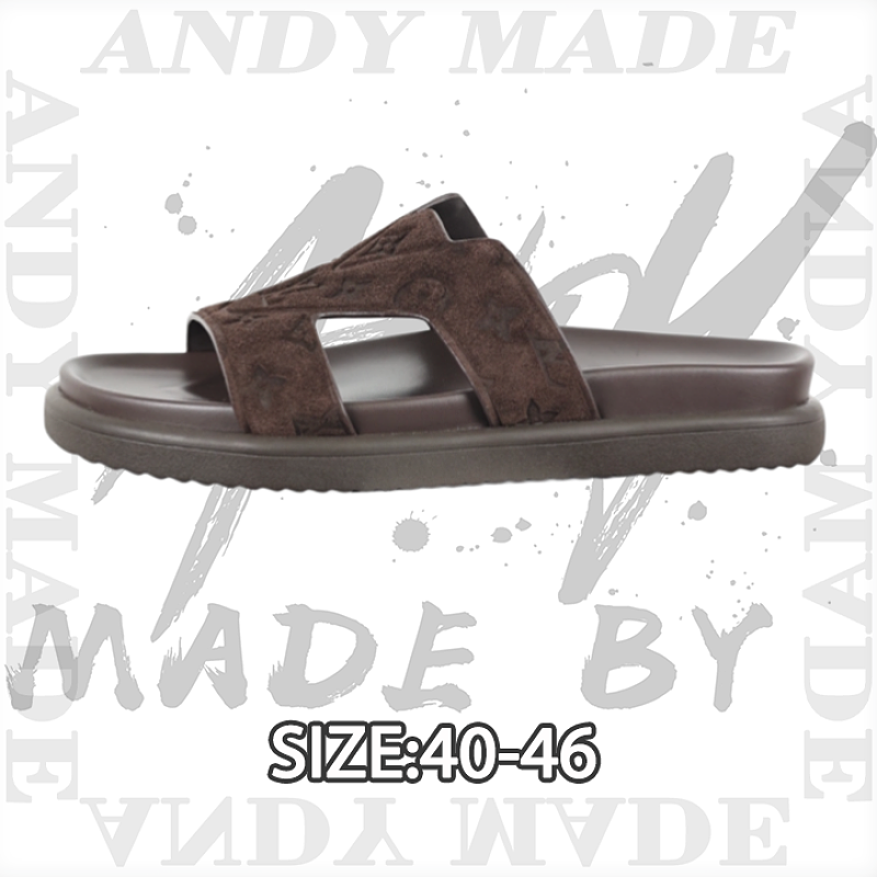 Louis Vuitton Round-toe Flat Mules Flip-flops Men's Brown