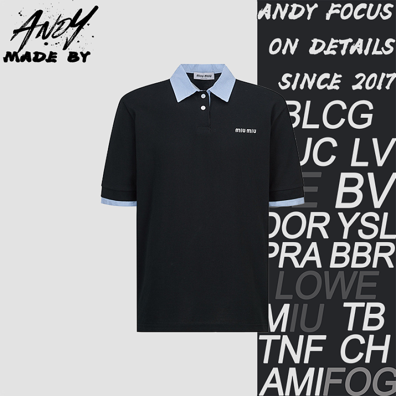 Miu Miu Plaid Shirt Collar Embroidered Polo