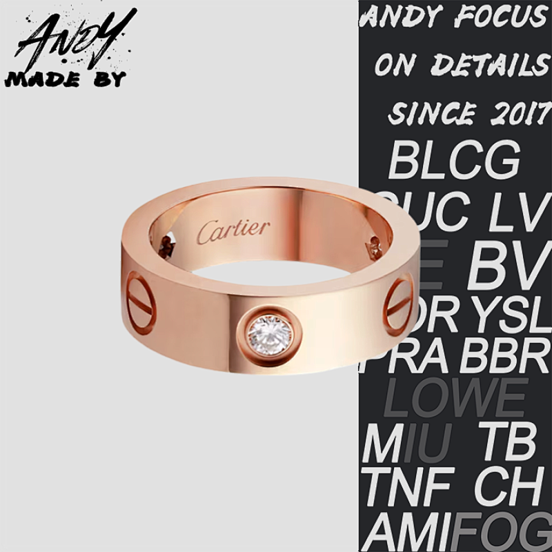 C Wide Three Diamond Ring Rose Gold
