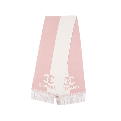 Chanel Cha Nel Pink And White Scarf