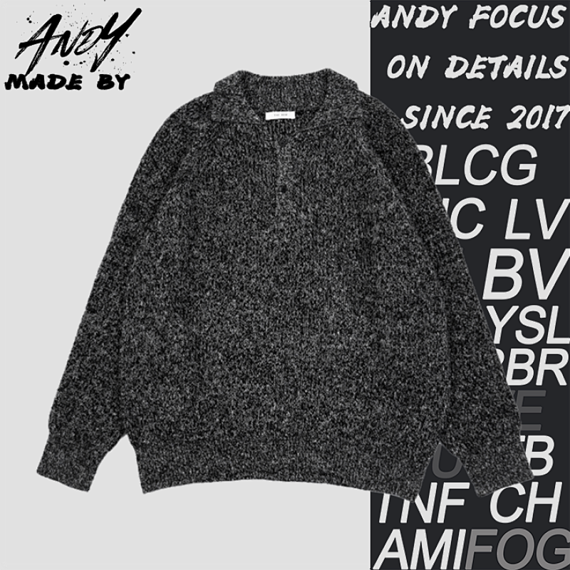 TR Black And Gray Mohair Polo Sweater