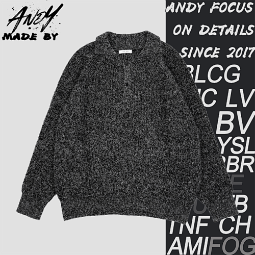 TR Black And Gray Mohair Polo Sweater